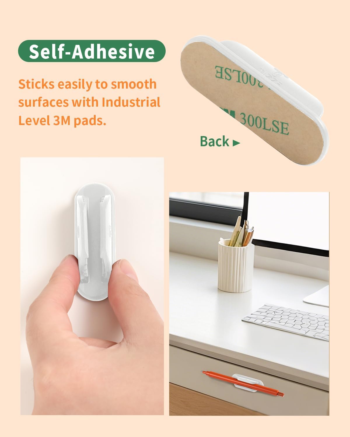 Adhesive Pencil Holders for Desk Set of 10 - Silicone Pen Holder with 15 PCS Adhesive Pads - Flexible Pencil Holder for Office Essentials Accessories and Teacher Supplies, White