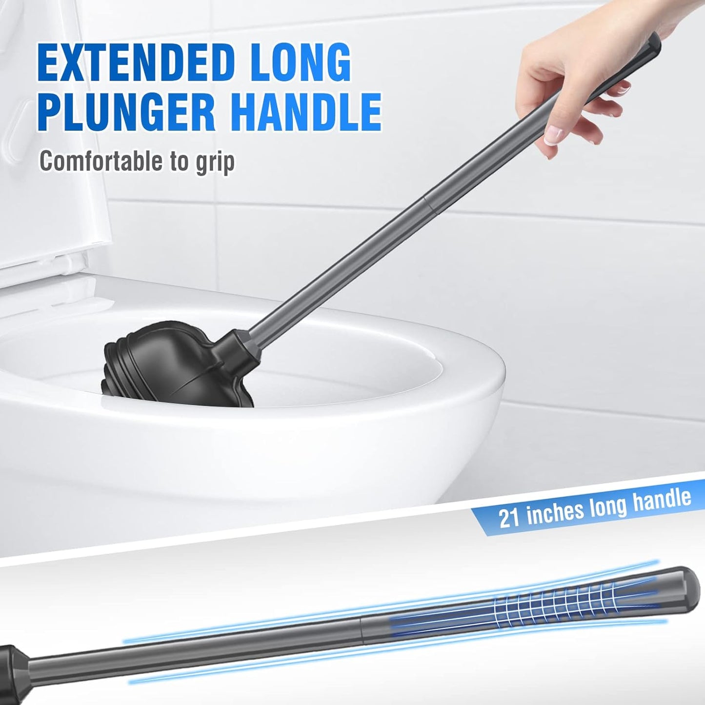 uptronic 2 Pack Toilet Plunger with Holder, Unique Plunger with All-Angle Design, Plungers for Bathroom for 5.7-inch Toilet Drain, Toilet Plunger Heavy Duty (Grey)