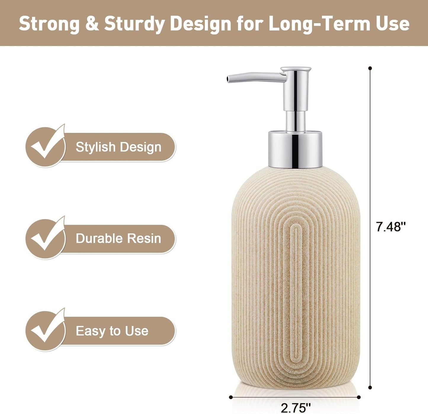 Hand Resin Soap Dispenser Bathroom Set, Bathroom Accessory Set for Kitchen with Pump, Elegant and Minimalist Modern Farmhouse Style Decor, Single Soap Dispenser (Beige)