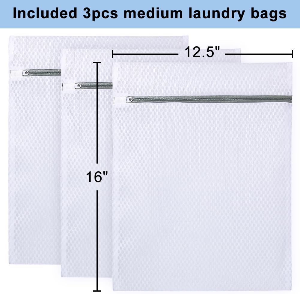 Vivifying 3Pcs Mesh Laundry Bags for Delicates, Honeycomb Mesh Wash Bags with Zipper for Washing Machine, Shoes, Lingerie, Socks and Stuffed Toys (Medium, 12.5 x 16Inches)