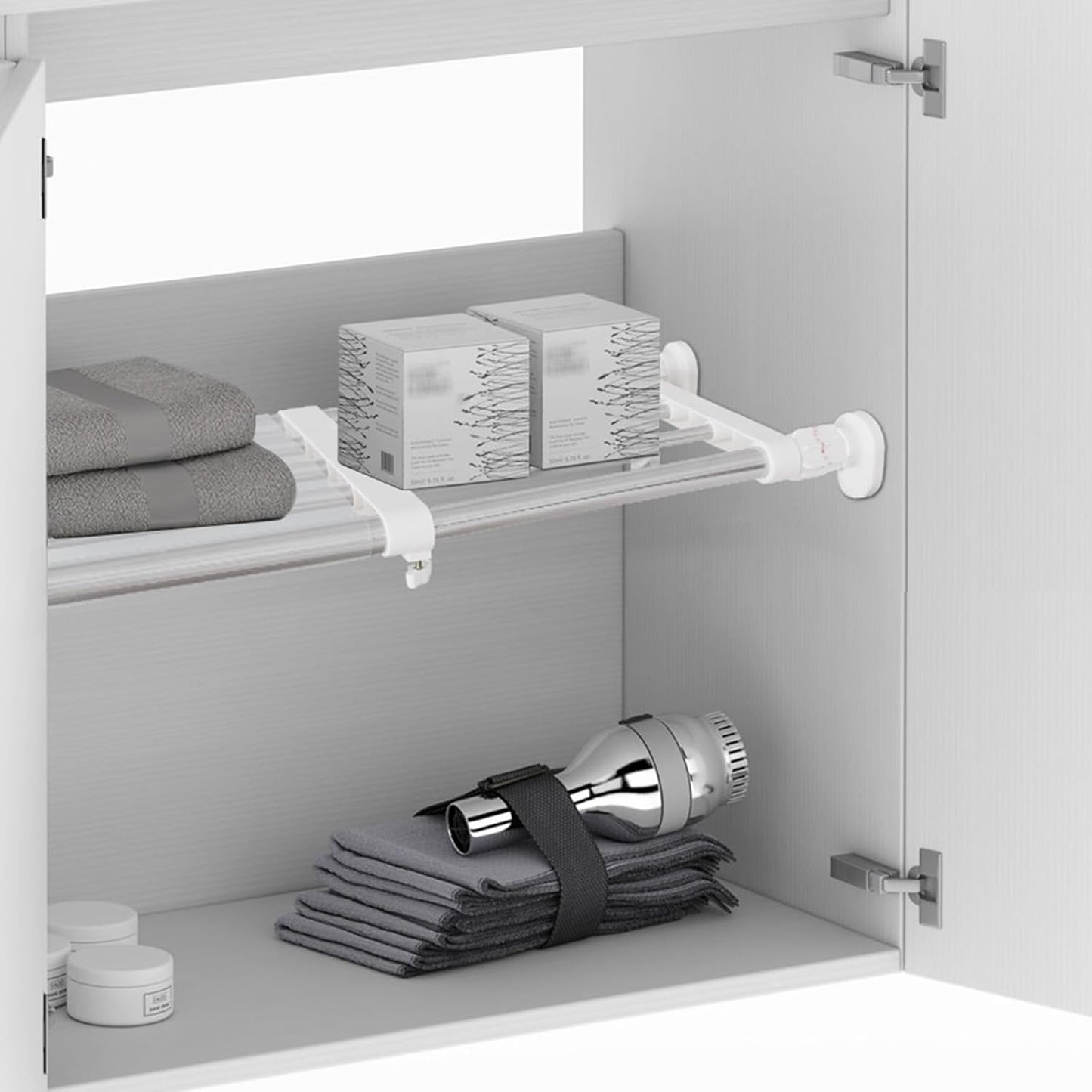 BAOYOUNI Tension Shelf Expandable Clothes Closet Organizer Rack Adjustable DIY Wardrobe Dividers Separator Ivory, 15.75-23.62 Inches