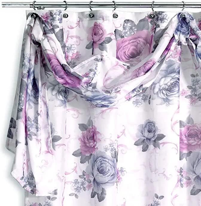 Zahari Home 13pc Michelle Bathroom Shower Curtain Sets Shower Curtain & 12 Shower Bathroom Hooks Modern Classic Luxury Contemporary Decor Floral Shower Curtain Stylish Bath Sets