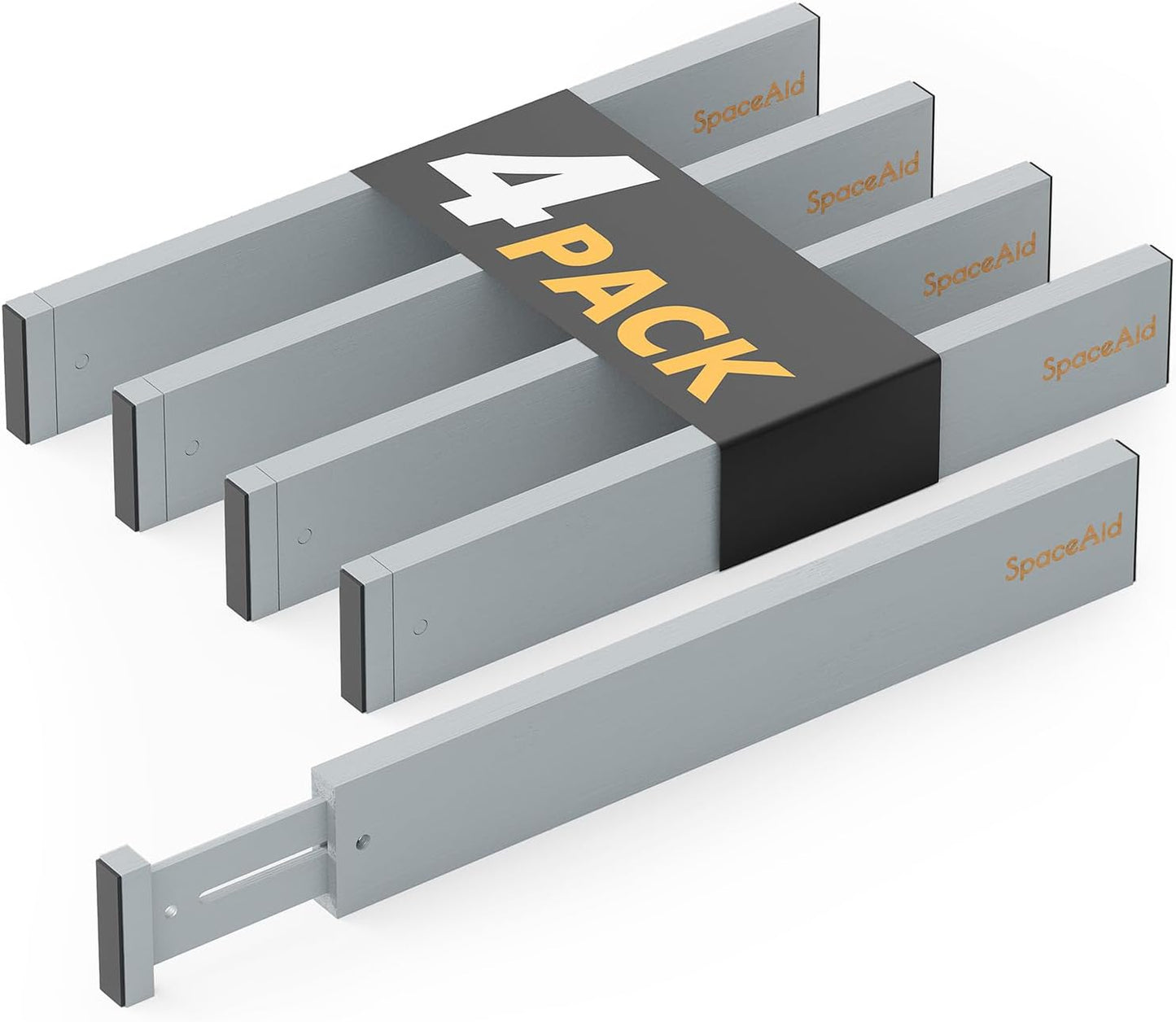 SpaceAid 4 Pack Bamboo Drawer Dividers with Labels, Kitchen Adjustable Drawer Organizers, Expandable Organization for Home Clothes Dressers (17-22 in, Gray)