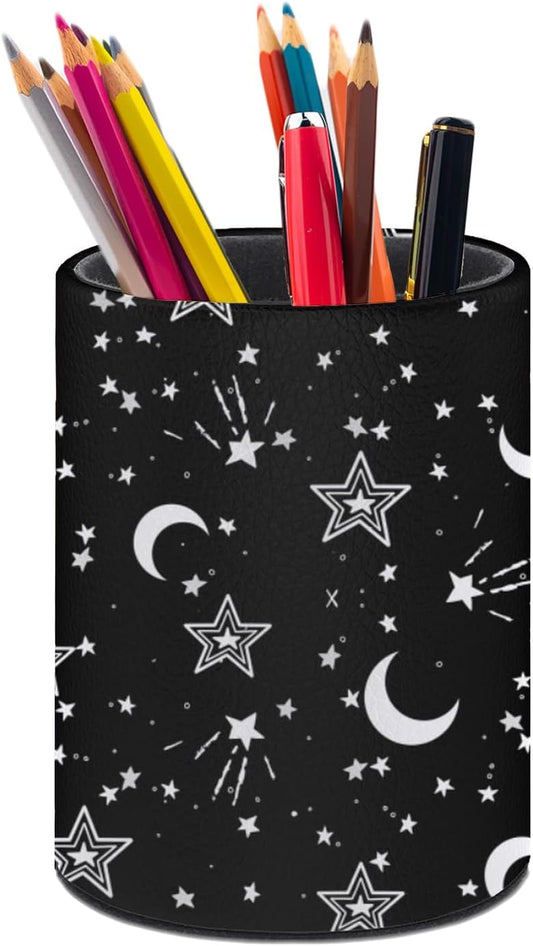 Star Moon Pen Holder Pencil Organizer Cute Pencil Cup Desk Decor Makeup Brush Holder PU Multifunctional Office Suppliesfor Home Classroom School