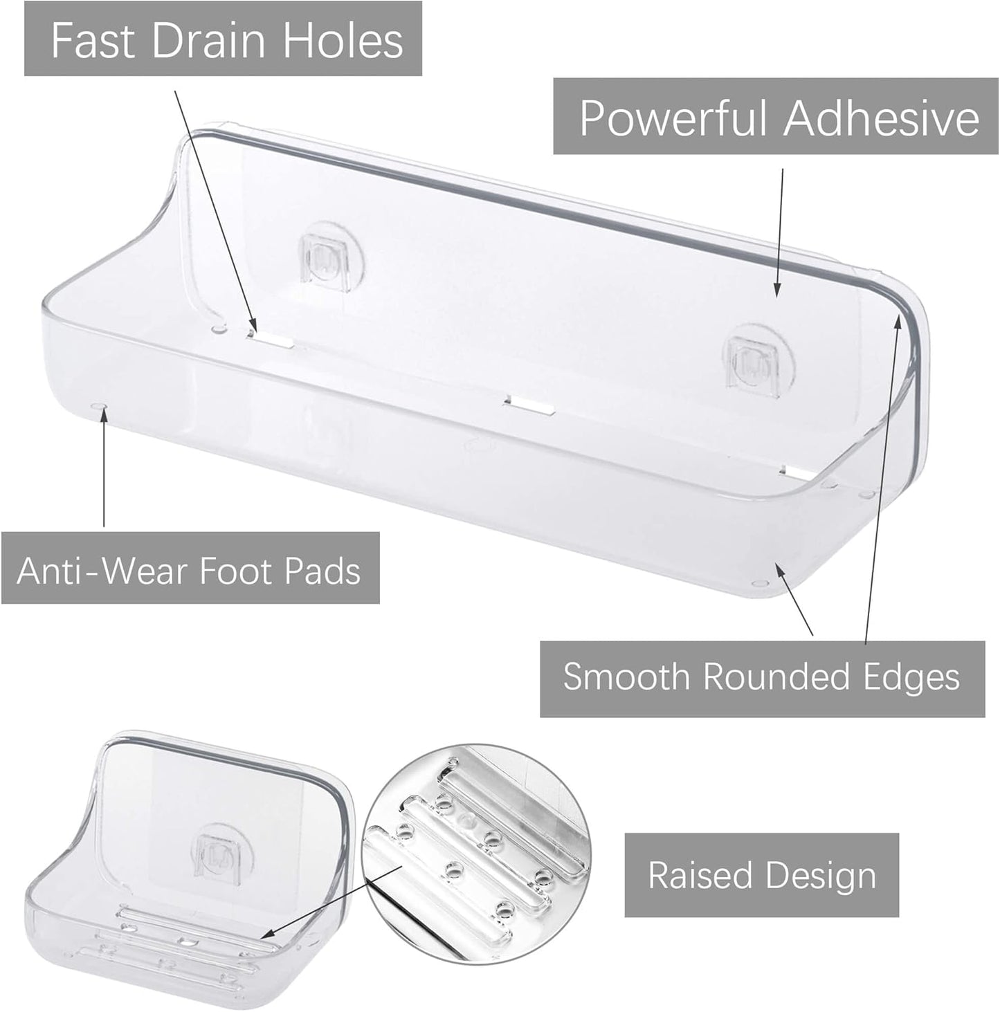 TZAMLI Clear Shower Caddy with Soap Dish, Adhesive Shower Organizer Shelf Plastic Wall Mounted No Drilling Shelves for Bathroom Kitchen Storage, 3 Pack