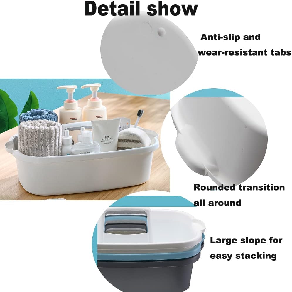 Cleaning Supplies Caddy, Large Plastic Shower Caddy Basket with Handle, Portable Cleaning Tool Storage Tote for Dorm, Bath, Pantry (grey, White, blue) (White)