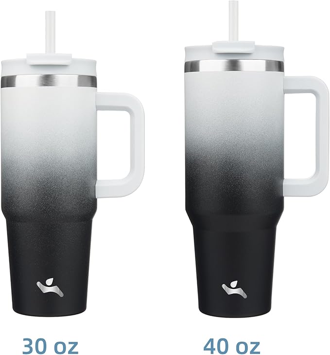 30 oz Tumbler with Handle and 2 Straws,2 in 1 Lid Insulated Water Bottle Stainless Steel Travel Coffee Mug,Day Night