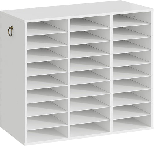 HOOBRO Literature Organizer, 27 Compartments Wooden Mail Organizer, Countertop Literature Sorter with Adjustable Shelves for Home, Office, School, Student Mailbox for Classroom, White WT27WF01
