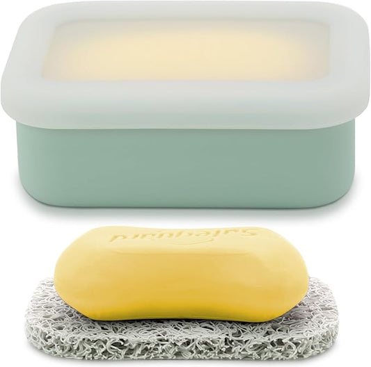 OLAMAR Portable Travel Soap Case with Draining Layer,Enhanced Leak Proof Silicone Travel Soap Container,Shatterproof Soap Holder for Traveling, Camping, Gym, Dorm, Bathroom (Green, Small)