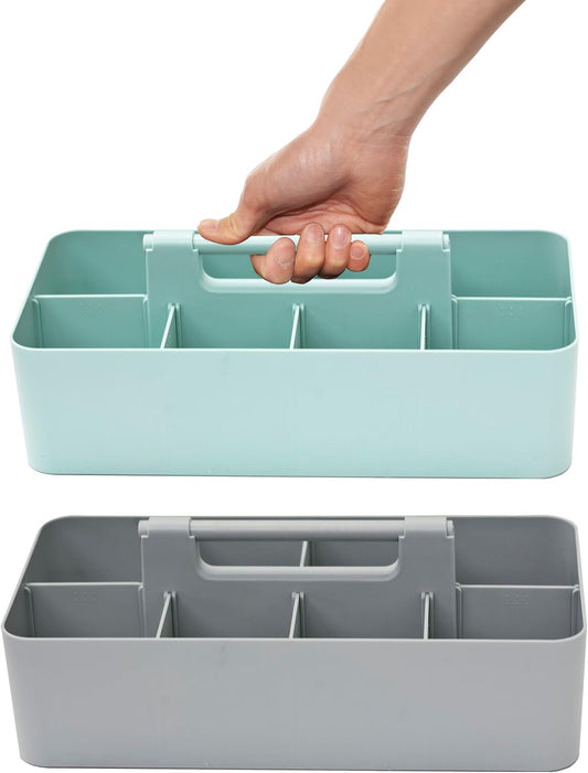 Portable Caddy - Stackable Plastic Organizer with Handle | Desk, Makeup, Dorm, Classroom Art Organizer (Made In Usa) (Mint/Orion Gray)