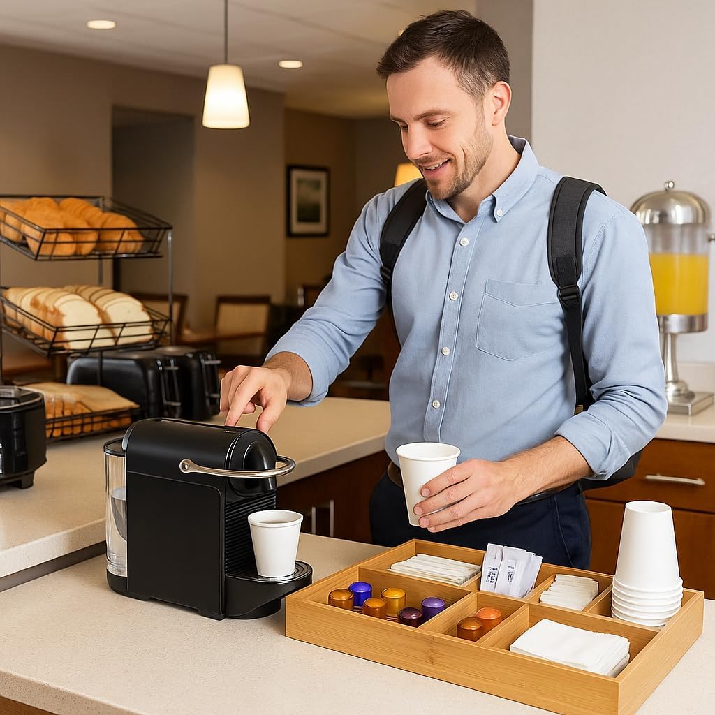Natural Bamboo Coffee Station Organizer Tray – Multipurpose Storage for Coffee Accessories, Tea, and Condiments – Ideal for Kitchen Countertops, Restaurants & Buffet Stations (15” x 18.3”)