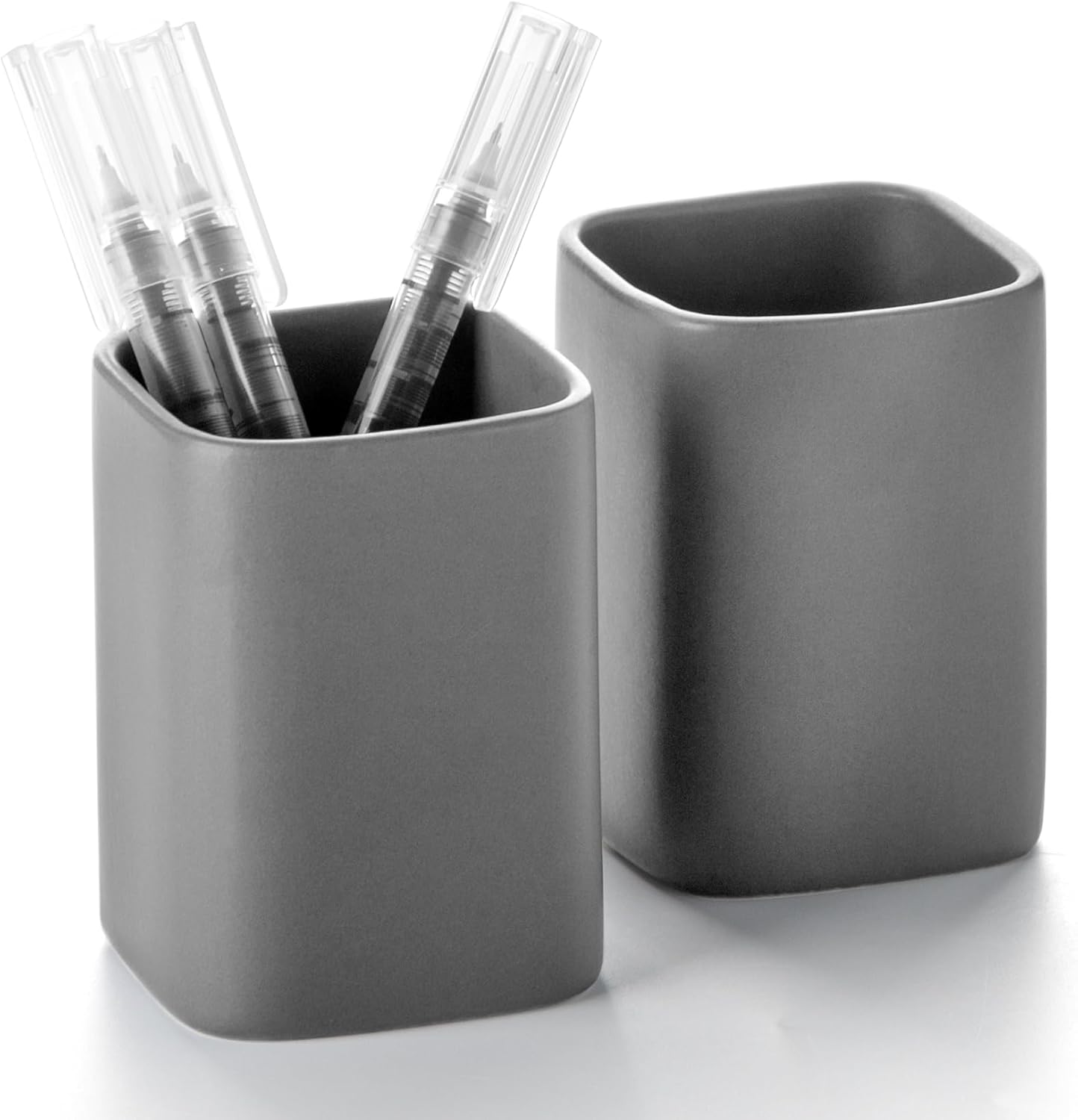 Pen Holder, 2 Pack Pencil Holder for Desk ,Ceramic Pencil Cup Desk Organizer, Makeup Brush Holder Cute, Stationery Accessories for Office, School, Home (Matte gray)