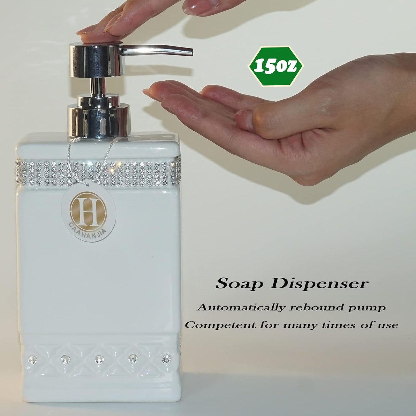 Bathroom Accessories Set 4 Pcs-Ceramic Gift Set Soap Dispenser Pump & Toothbrush Holder & Tumbler Cup & Soap Dish - Bathroom Home Decor Clearance, Countertop Vanity Organize (15 Ounce)