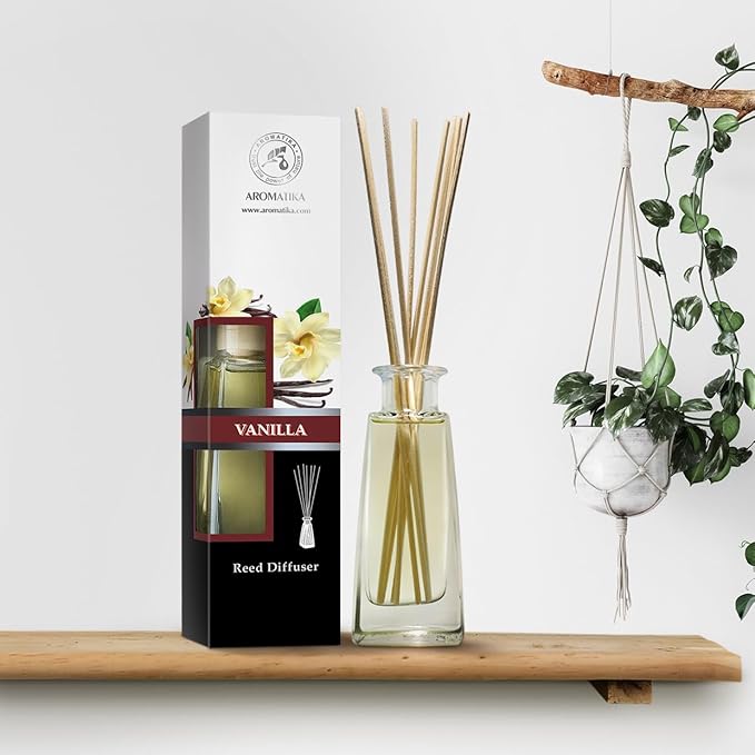 Reed Diffuser with Natural Essential Oil Vanilla 3.4 Fl Oz (100ml) - Scented Reed Diffuser - Gift Set with Bamboo Sticks - Best for Aromatherapy - SPA - Home - Office - Fitness Club