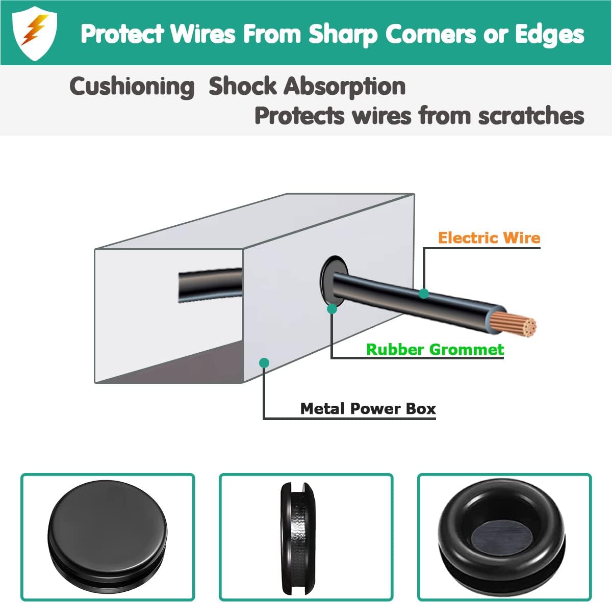 Rubber Grommet Kit 170 Pack - Black Firewall Grommet Assortment 7 Sizes Rubber Cable Hole Plug for Holes, Electrical, Plumbing, Automotive, Boat, Home Improvement Cord Wire Pipe Organization