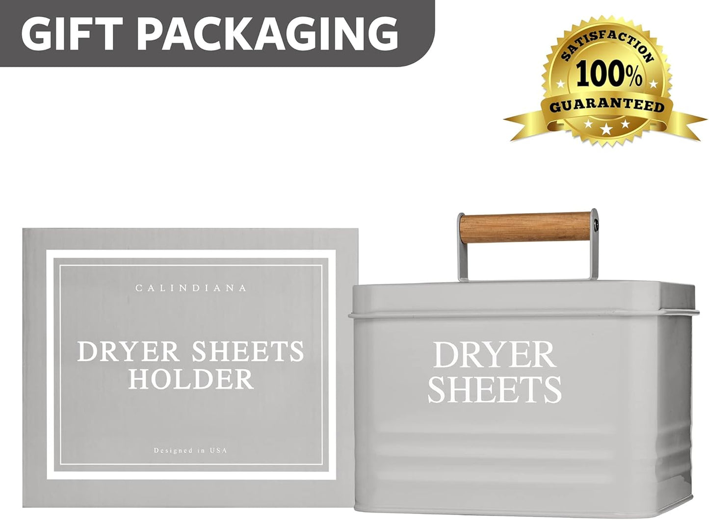 Calindiana Modern Farmhouse Metal Laundry Dryer Sheets Holder Fabric Softener Dispenser with Lid for Laundry Room Decor and Accessories and Space Saving Laundry Room Organization and Storage, Grey