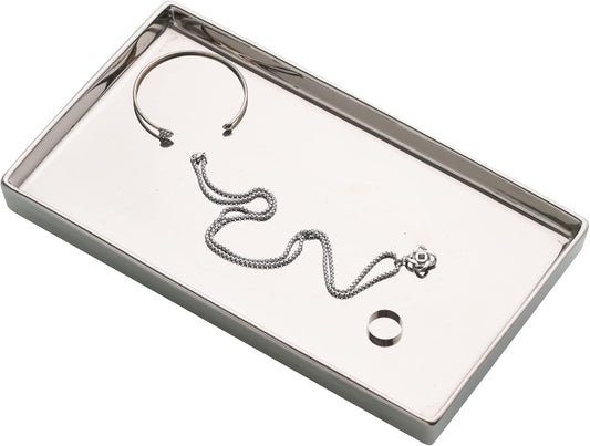 Ceramic Trinket Tray Rectangte Vanity Jewelry Organizer Makeup Mirror Tray Silvery Medium