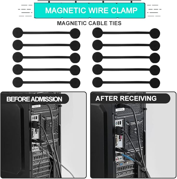 Kanemc Black Magnetic Cable Ties 10-Pack, Silicone Cord Twist Ties Magnet Strap For Charging Wire Organizer, Earphone Cords Wrap, Fridge Magnets, Storage Or Travel