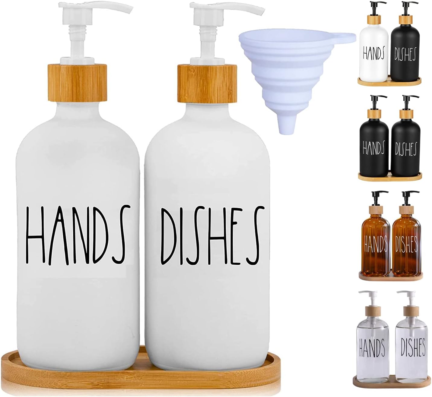 Glass Soap Dispenser Set with Tray, Contains Glass Hand Soap Dispenser and Glass Dish Soap Dispenser. Matte White soap Dispenser Suitable for The Kitchen Soap Dispenser, Rustic Kitchen Decor