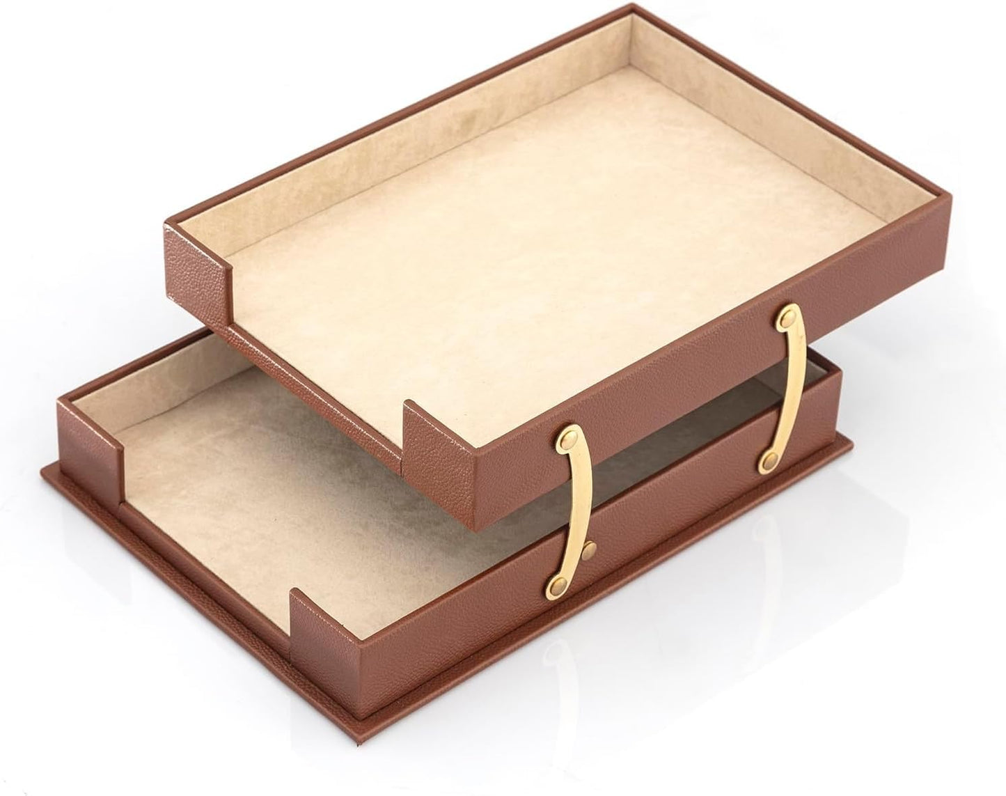 MOOGCO Bonded Set Luxury Leather Desk Pad & Desk Organization Essentials Desk Organizer Leather Desk Organizer (Tan)