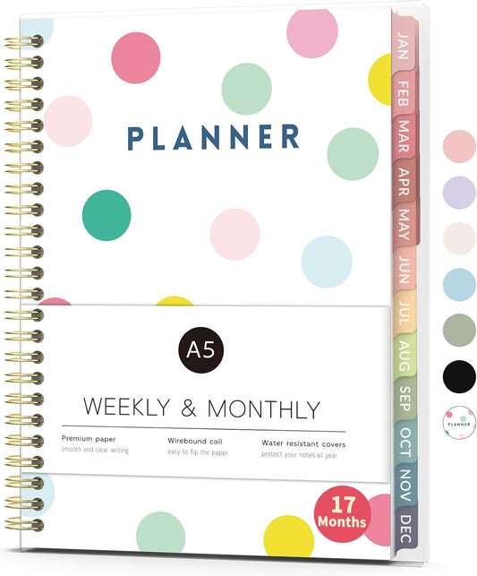 Forvencer Planner 2026-2027, 17 Month Weekly and Monthly Calendar Planner, Jan 2026 -May 2027, 6.3" x 8.4", Daily Agenda Book with Tabs, College Organizer Notebook, School Supplies for Student Teacher Classroom, A5, Polka Dot
