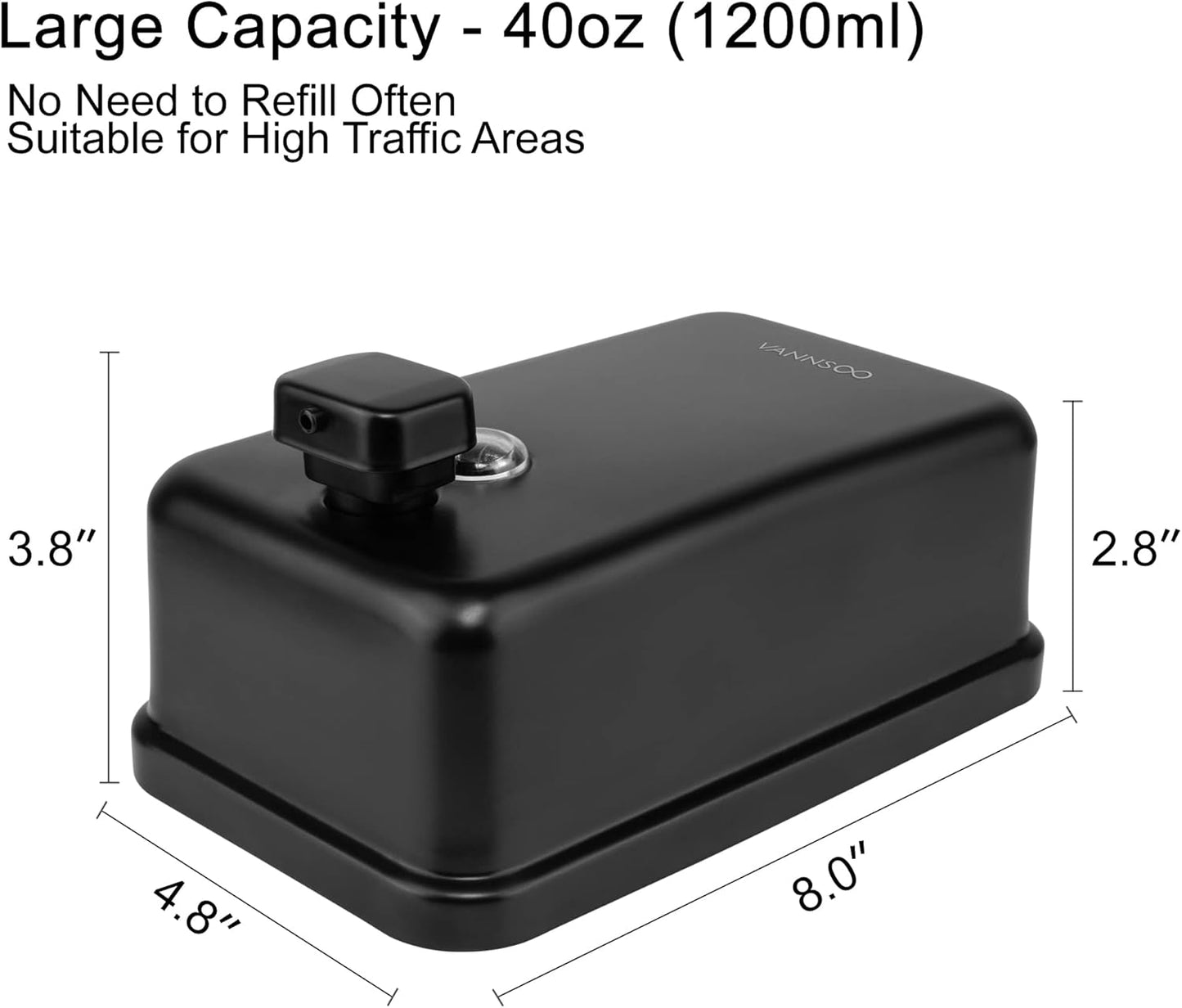 Wall Mounted Hand Soap Dispenser Bathroom, 1200ml 40oz Commercial Stainless Steel Black Liquid Soap Dispenser Wall Mount (Vertical Black)