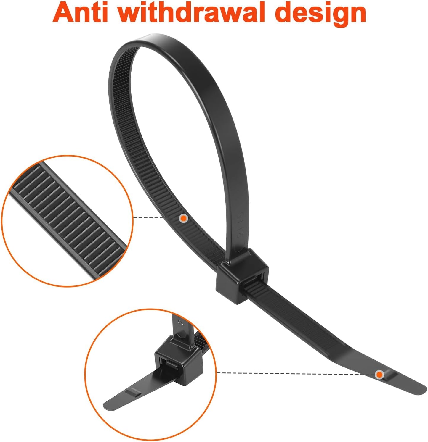 Zip Ties Heavy Duty 12 inch 200 LBS Tensile Strength Cable Ties ，Extra Large Wire Ties Adjustable Nylon Tie Wraps for Indoor Outdoor Patented Design（100 Pack Black）