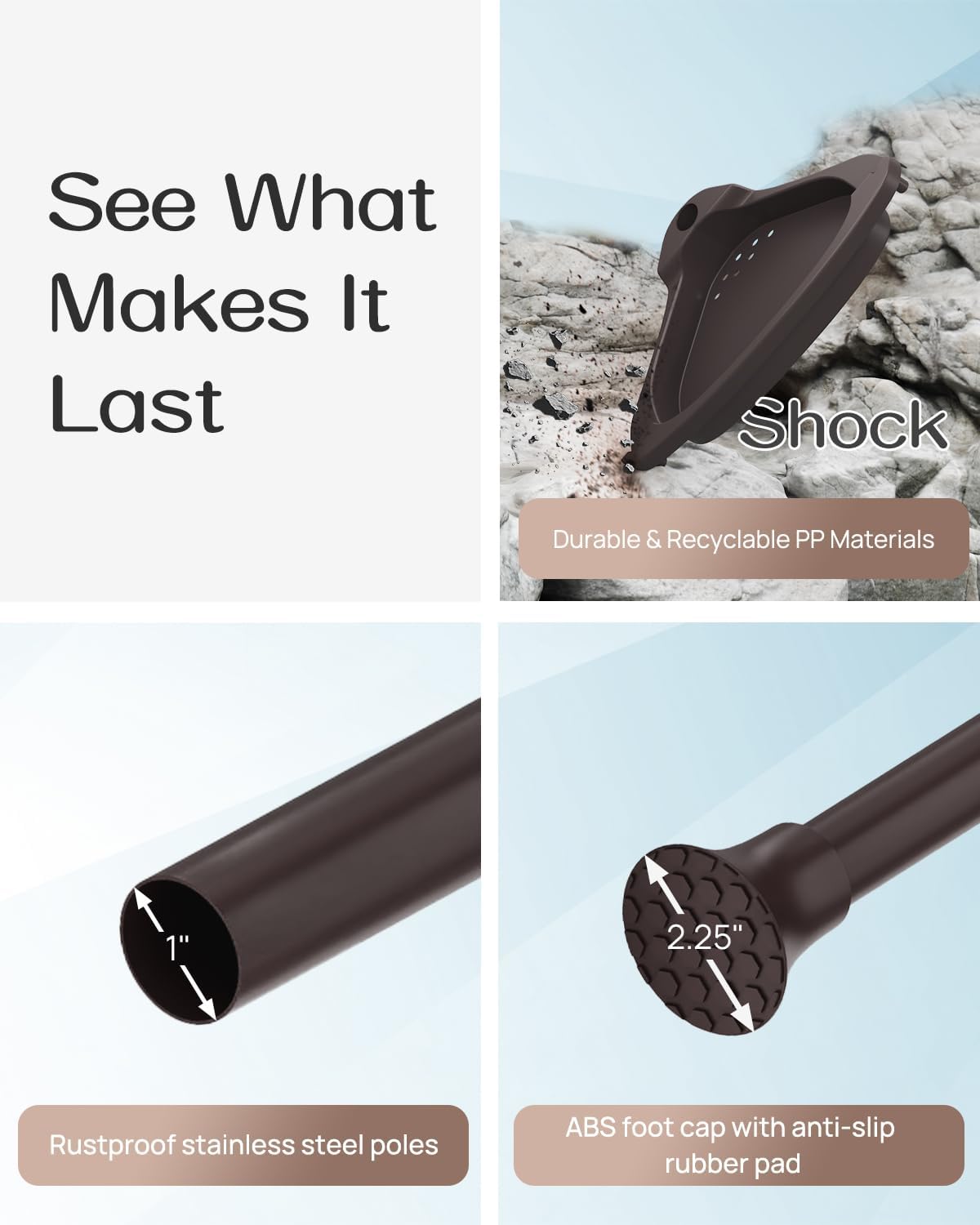 ALLZONE Rustproof Shower Caddy Corner for Bathroom, Bathtub Storage Organizer for Shampoo Accessories, 4-Tier Adjustable Shelves with Tension Pole, Fit Height 34 to 116 Inch, Brown