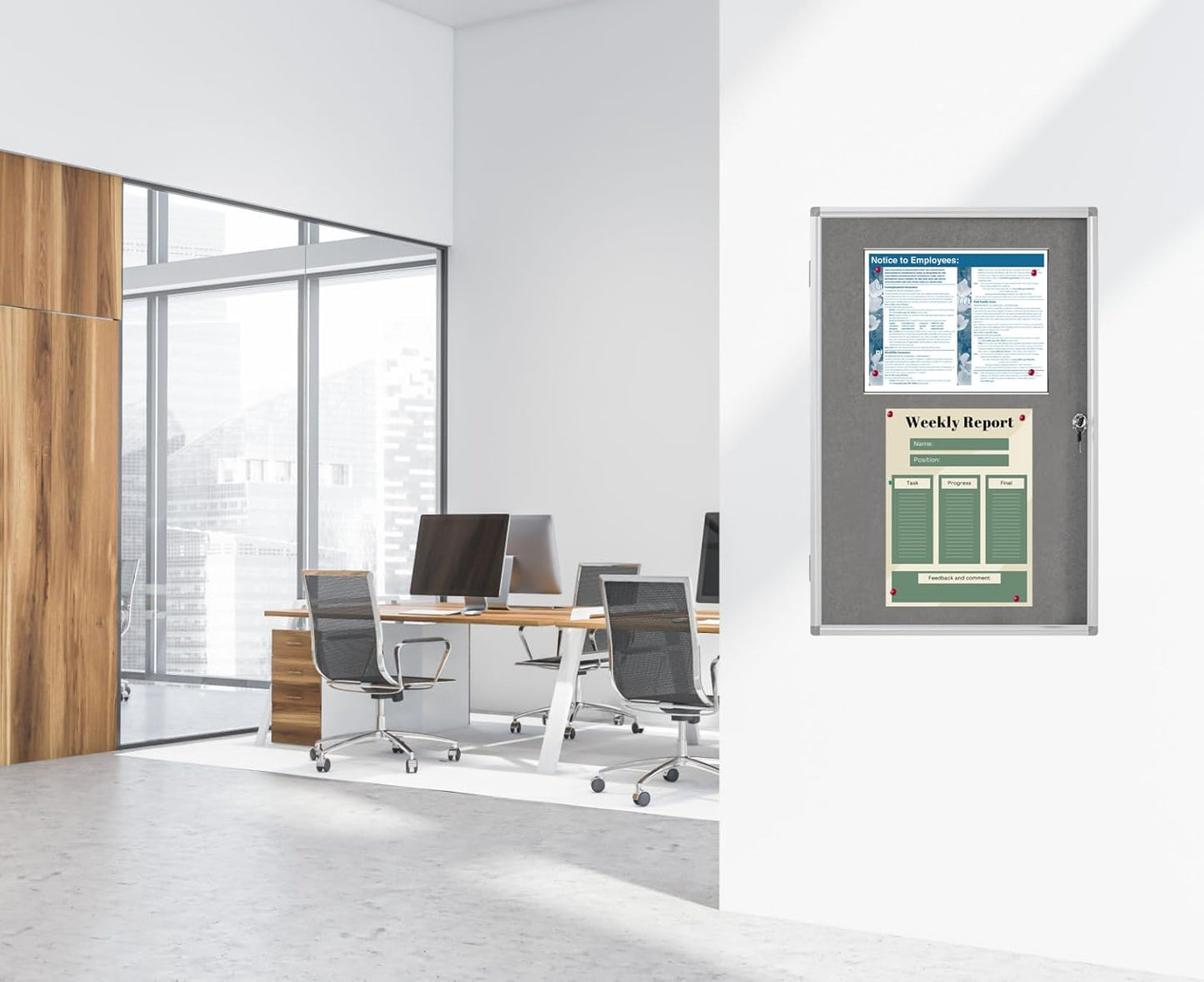 Lockable Enclosed Bulletin Board with 36x24 Acrylic Display Case – Aluminum Frame Notice Board with Self-Healing Felt Surface – Wall-Mounted for School, Office & Public Areas