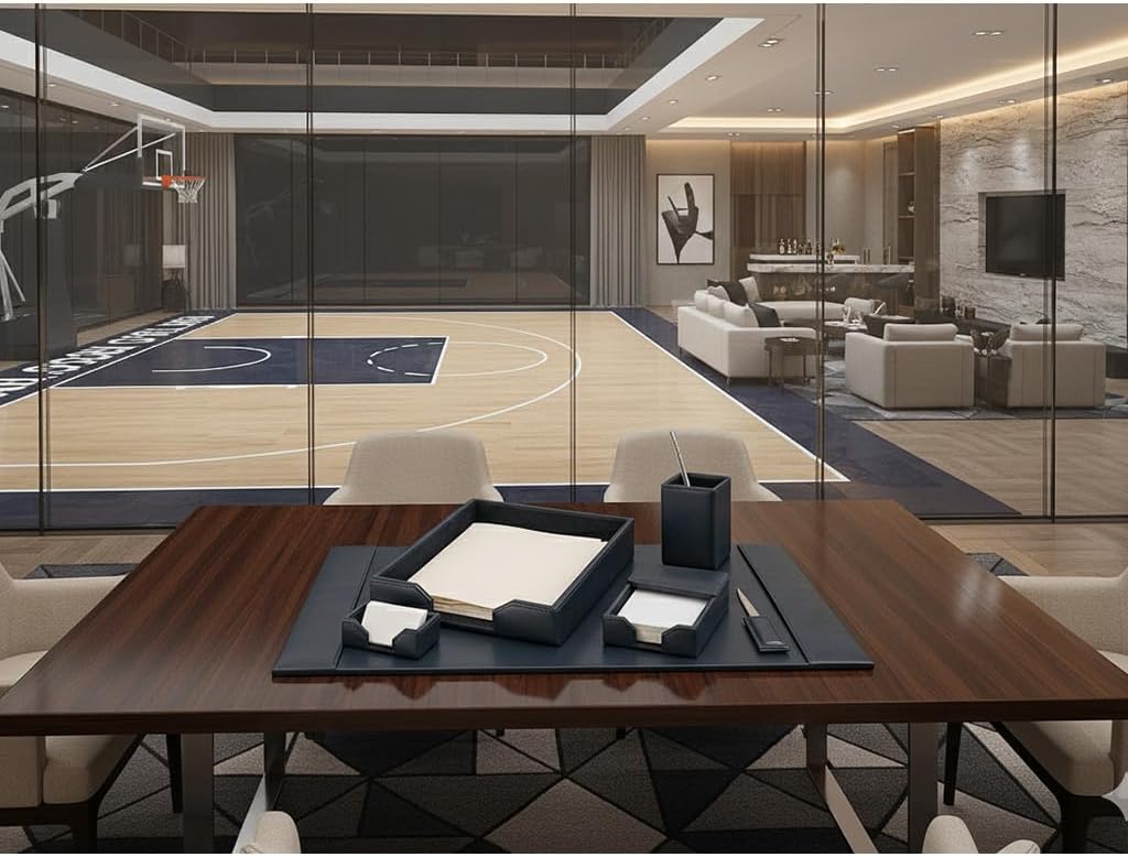 DACASSO Bonded Leather Desk Set - Luxury Leather Desk Pad & Desk Organization Essentials (Navy Blue, 6 Piece)