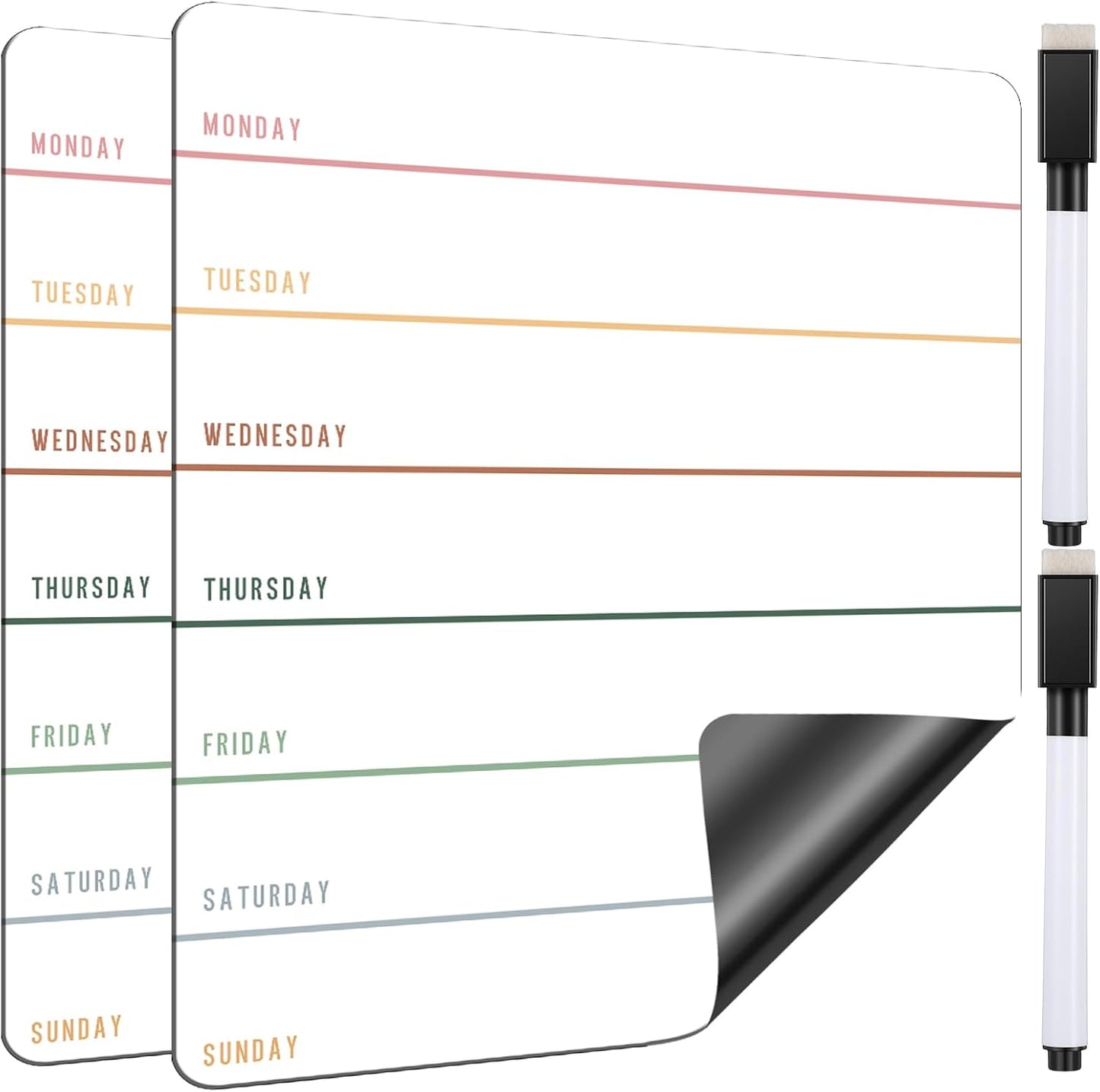 2 Pieces Magnetic Weekly Dry Erase Boards Erasable Weekly Calendars Whiteboard Planners with 2 Pieces Markers for Office, Home, School Supplies (Simple Style)