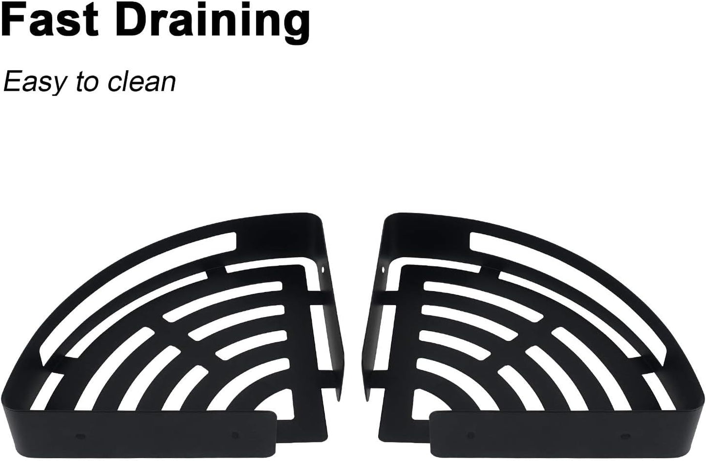 NearMoon Bathroom Shower Caddy 2 Pack, No Drill 304 Stainless Steel Shower Organizer with 2 Hooks (Corner Shelf, Matte Black)