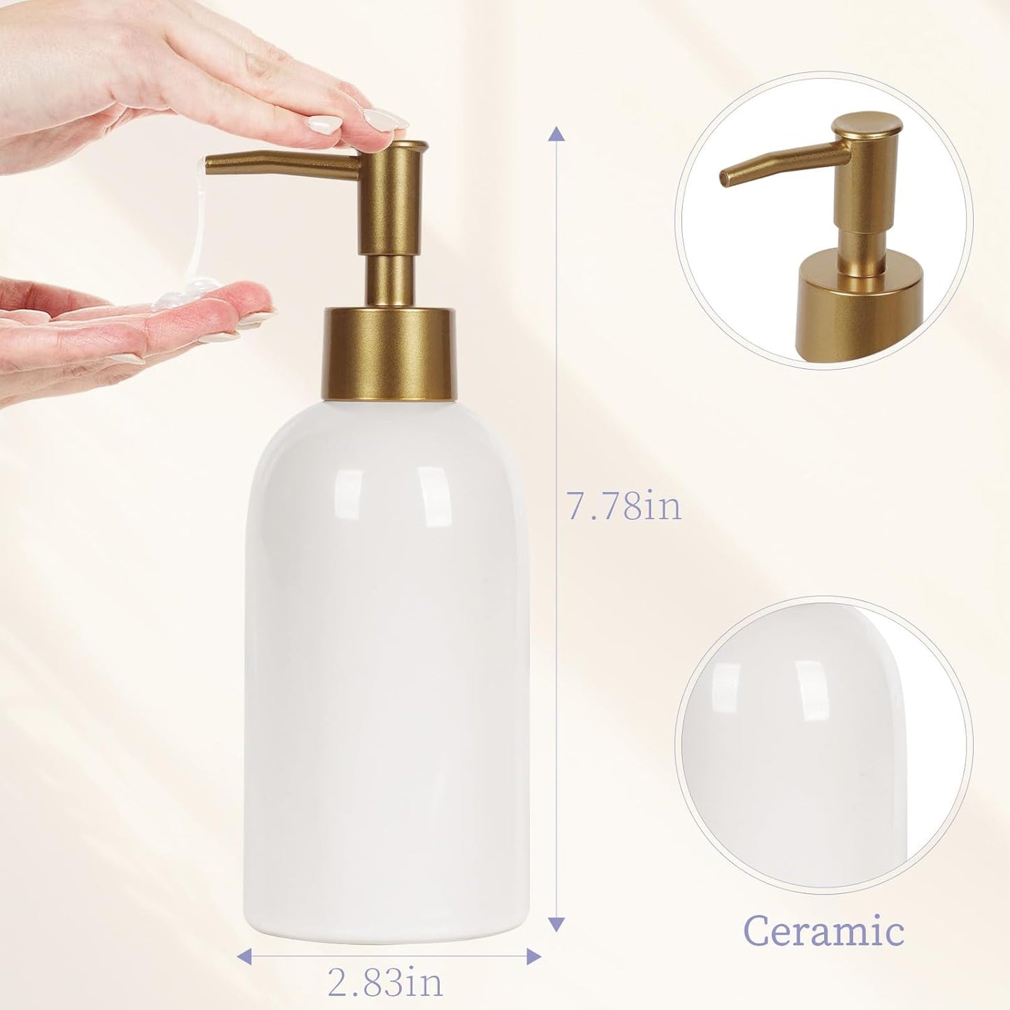 Natheeph 14OZ Ceramic Soap Dispenser Ceramic Soap Pump Dispenser Can Fill Liquid for Bathroom/Kitchen (2PC White)