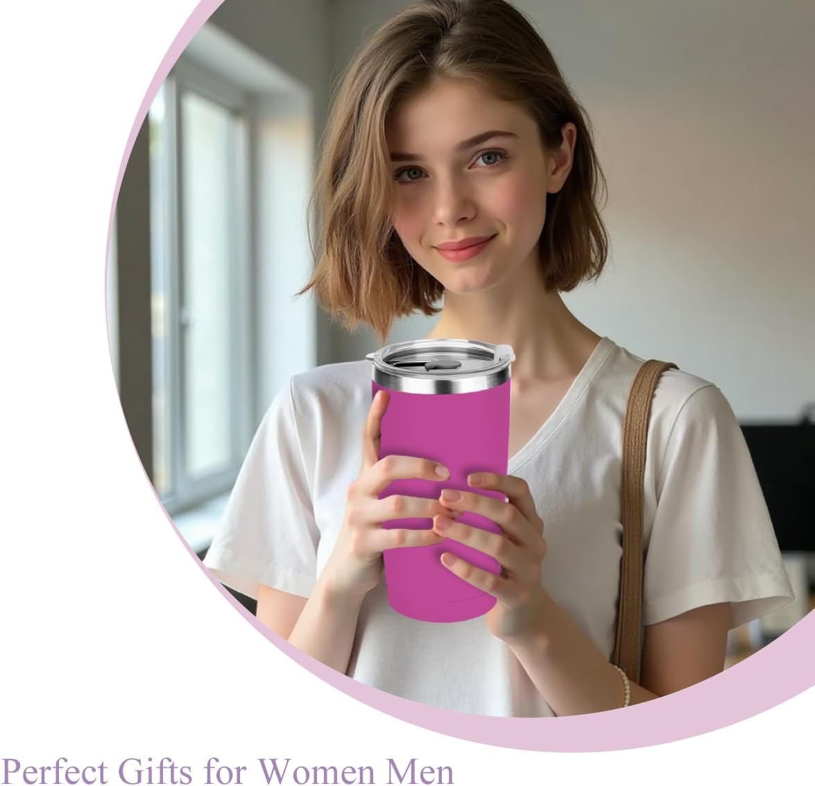 20 oz Insulated Tumbler, Tumbler with Lid Straw, Insulated Travel Coffee Mug Stainless Steel Cup for Cold Hot Drink Gift for Women Friend Girls Colleague Christmas Birthday Friendship (Rose Pink )