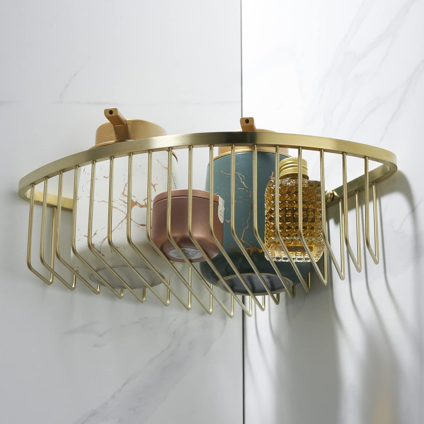 Corner Shower Caddy Organizer, SUS304 Stainless Steel Heavy Duty Rust-Proof Shelf Organizer, Wall Mounted Storage Rack for Bathroom Kitchen, Brushed Gold