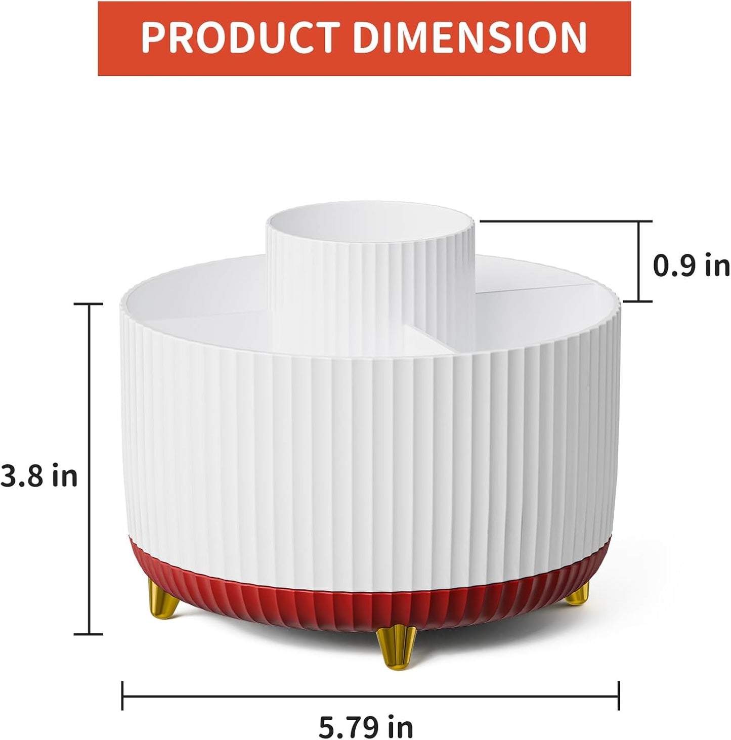 Marbrasse Desk Organizer, 360-Degree Rotating Pen Holder, Desk Organizers and Accessories with 5 Compartments Pencil Holder, Art Supply Storage Box Caddy for Office, Home (White+Red)