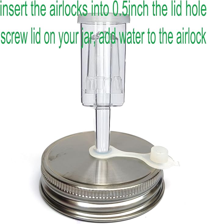 6 Set Fermentation Kit for Wide Mouth Mason Jar, 6 Stainless Steel Fermenting Lids with 6 Airlocks and 6 glass weight (Jars Not Included)