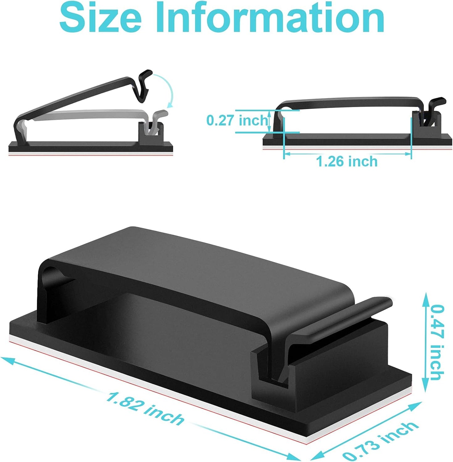 50 PCS Black Cable Clips - Large Cord Organizers for Under Desk Cable Wire Management, Adhesive Holder Clips for Multiple Cord Management