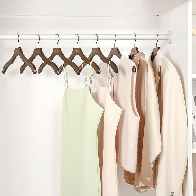 TOPIA HANGER Wooden Coat Hangers 12 Pack, Premium Wood Suit Sweater No Shoulder Bump Hangers, 360° Swivel Hook and Cut Notches Clothes Hangers for Sweater, Hoodie, Shirts, Jacket, Dress, Walnut CT84WA