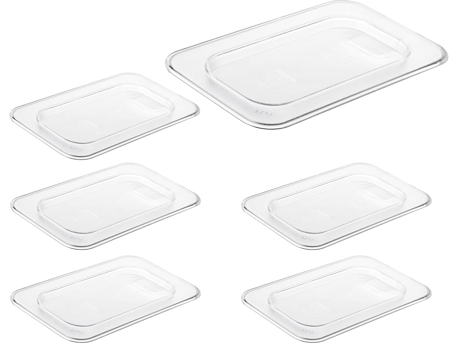 CURTA 6 Pack Food Pan Lids, 1/9 Size Polycarbonate Cover with Handle, Plastic Clear