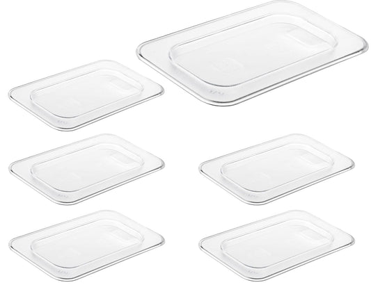 CURTA 6 Pack Food Pan Lids, 1/9 Size Polycarbonate Cover with Handle, Plastic Clear