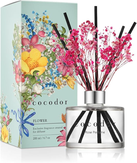 COCODOR Preserved Real Flower Reed Diffuser/Rose Perfume / 6.7oz(200ml) / 1 Pack/Reed Diffuser Set, Oil Diffuser & Reed Diffuser Sticks, Home Decor & Office