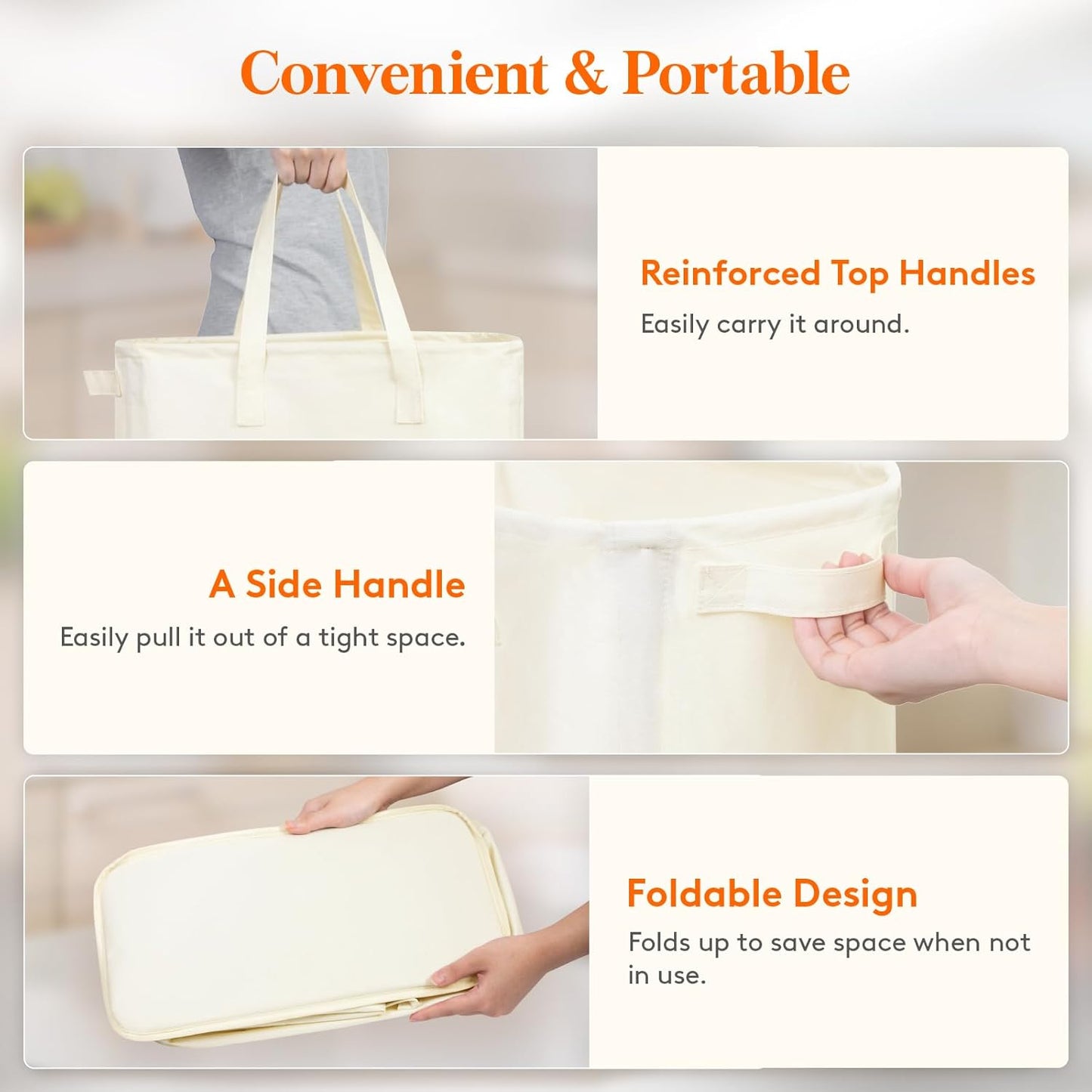 Lifewit 2 Pack Slim Laundry Hamper, Collapsible Narrow Laundry Basket, Small Tall Dirty Clothes Hampers with Handles for Bathroom Bedroom College Dorm, White, 50L