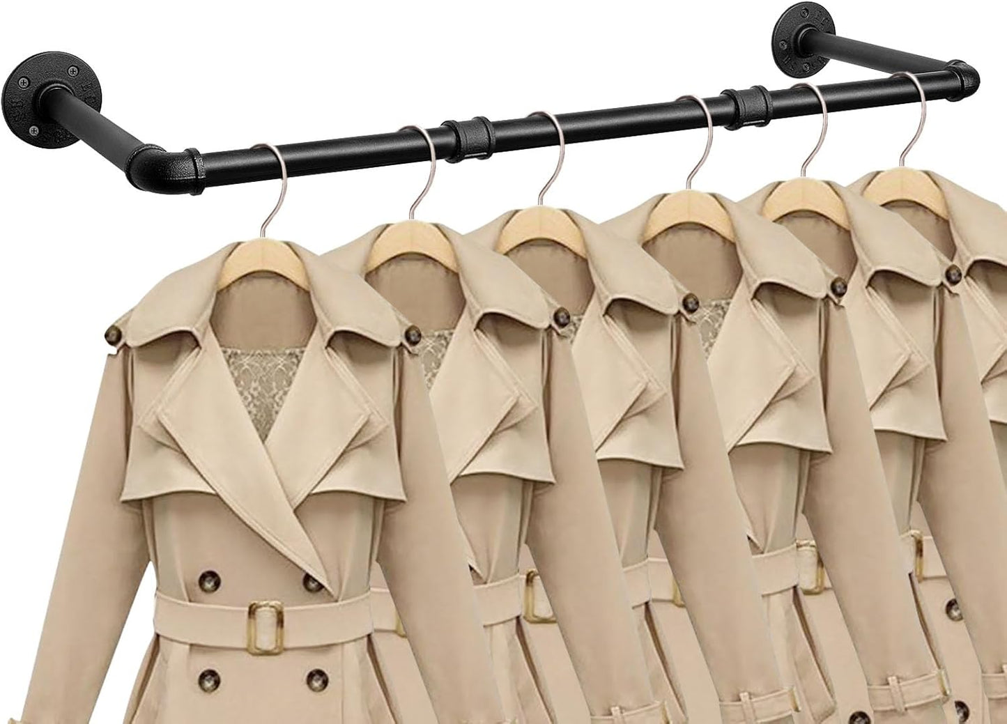 Industrial Iron Pipe Clothes Hanging Bar DIY Wall-Mounted Garment Rack Heavy Duty Clothing Rack for Bedroom, Laundry Room, Closet Storage (Black 36 inch)