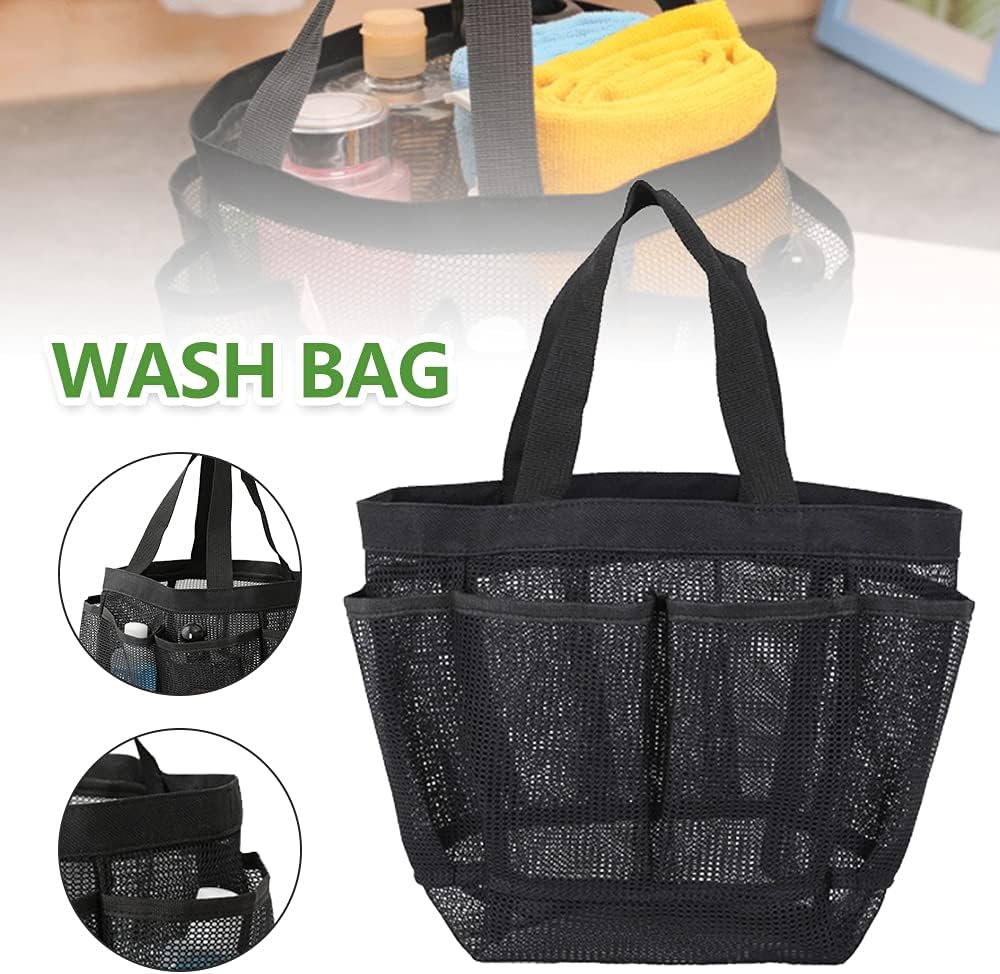 Mesh Shower Caddy Tote Bag Large Capacity Shower Basket with 9 Storage Pocket Portable Hanging Toiletry Bag Breathable Toiletry Caddy Organizer for Bathroom College Dorm Gym Camping Travel