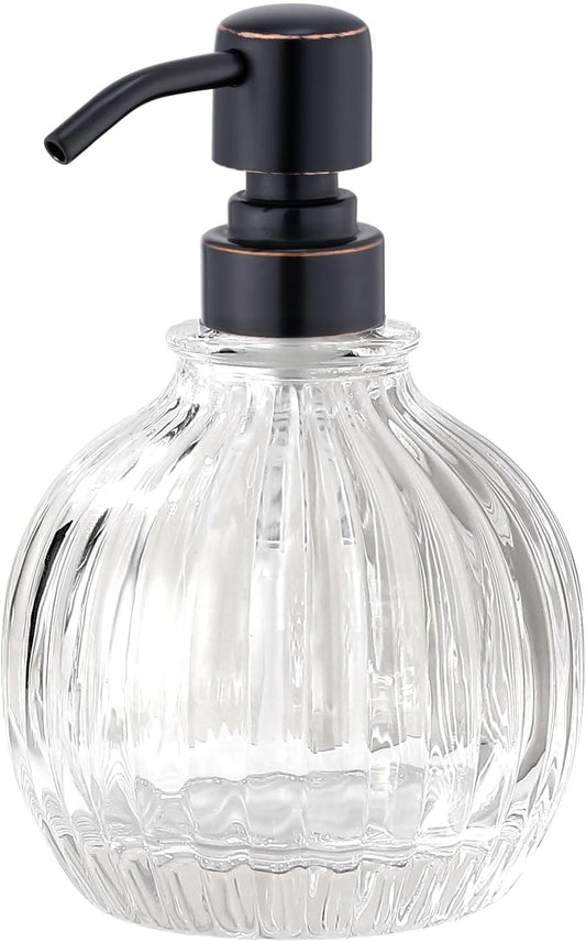 Round Soap Dispenser Bathroom with Oil Rubbed Bronze Pump, Glass Pump Bottle with Stainless Steel Pump Liquid Sphere Soap Dispenser Circular Countertop Kitchen