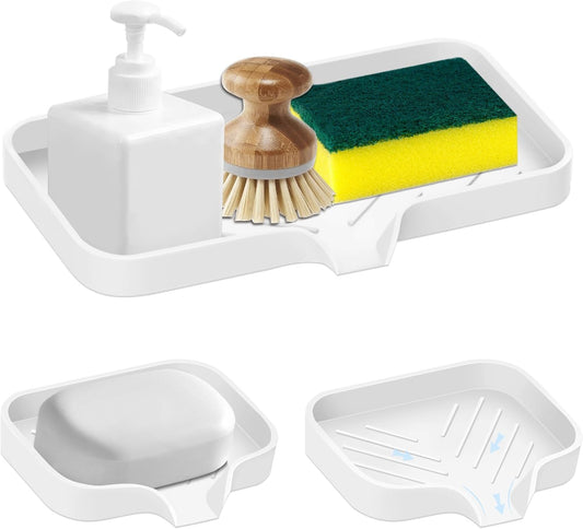 Kitchen Sink Tray,3 Pcs Silicone Sponge Holder for Kitchen Sink Organizer, Kitchen Soap Tray Self Draining Soap Dish for Bathroom