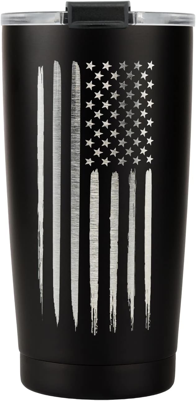 Military Gift Shop 20oz American Flag Tumbler, Insulated Steel USA Coffee Mug with Lid | Disabled Vet Owned Business | Flag 20 oz