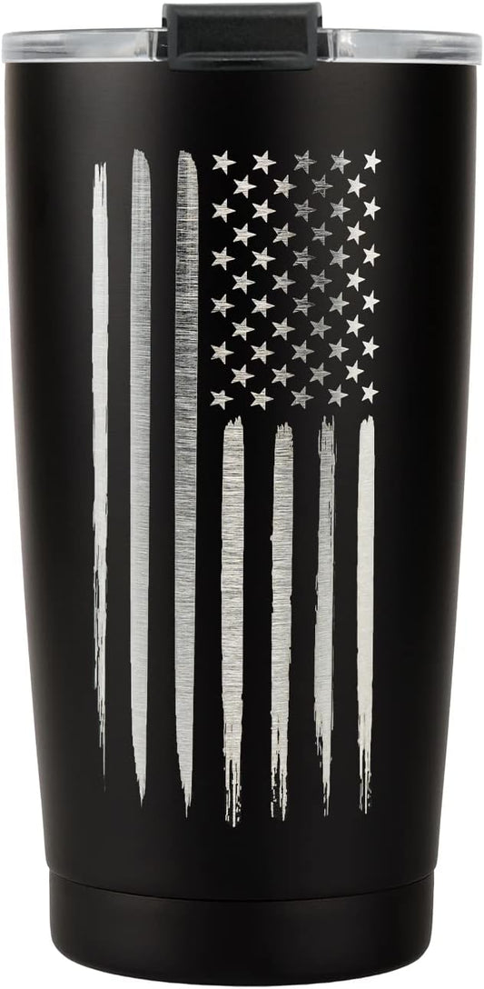Military Gift Shop 20oz American Flag Tumbler, Insulated Steel USA Coffee Mug with Lid | Disabled Vet Owned Business | Flag 20 oz