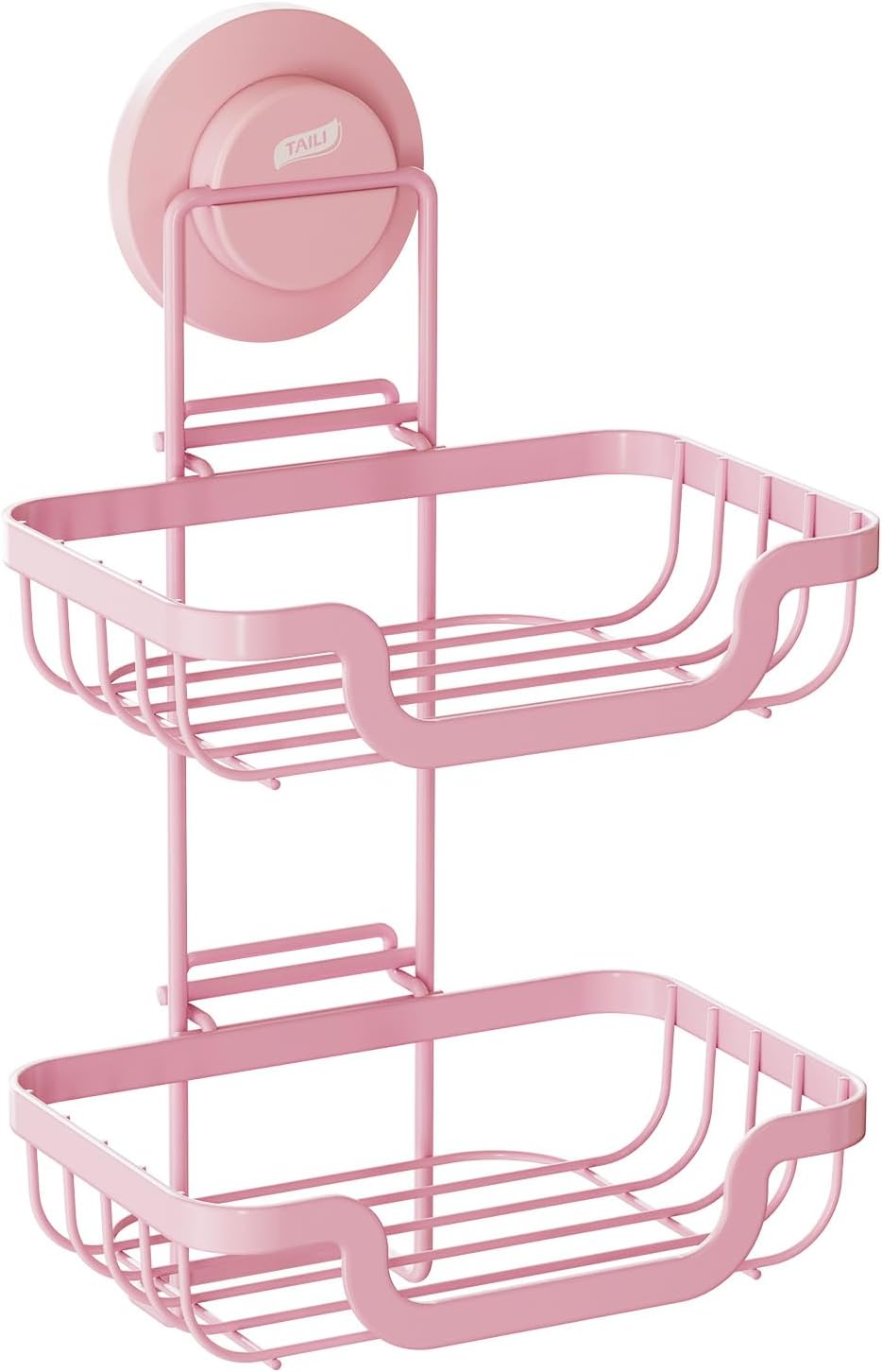 TAILI Double Layer Soap Holder, Bar Soap Dish Suction Cup for Shower Wall, Draining Saver Tray for Bathroom, Rustproof Stainless Steel Sponge Holder for Tub, Kitchen, Drill-Free, Pink